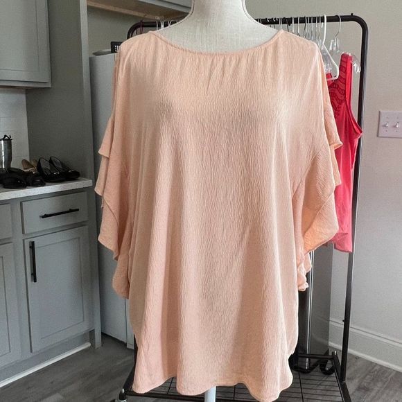Chico's Peachy Top with Statement Flutter Sleeves Size Large (Chico's 3) Size 16 - Picture 1 of 7